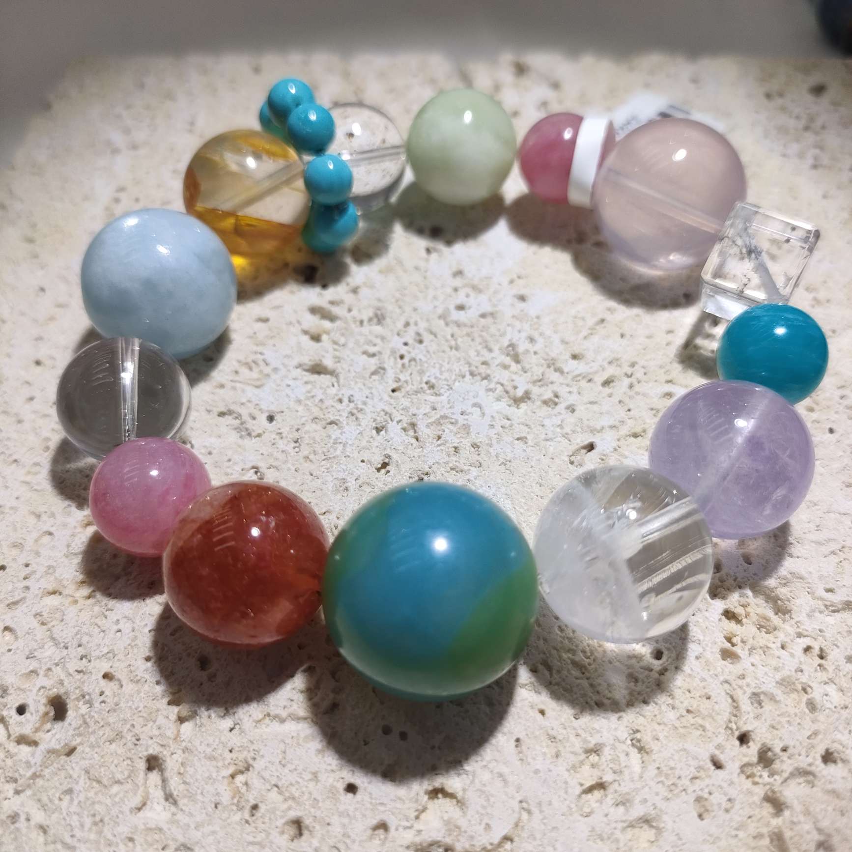 黄水晶白幽灵天然白阿塞拉丝绿萤石粉水晶天河石黄水方糖天然水晶22mm详情图5