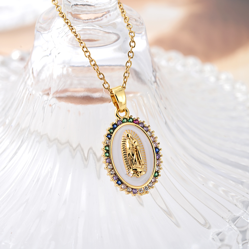New copper-plated real gold cross faith necklace jewelry for cross-border trade from Europe and America, simple pendant, Southeast Asian trend, versatile, zircon Maria Specification image
