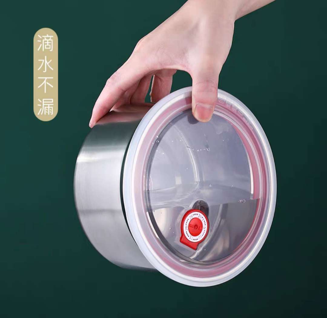 Round 304 stainless steel food-grade fresh-keeping box, refrigerator, fruit and food storage bowl, covered bento box, takeout lunch box, multiple specifications, tight seal, no cross-contamination of flavors, exhaust valve for longer preservation, covered design for convenient storage, insulated pot Specification image