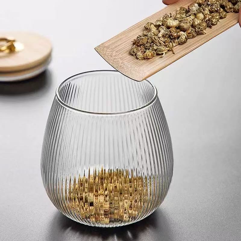 条纹玻璃茶叶罐家用绿茶红茶装茶器防潮密封罐户外随身透明储物细节图