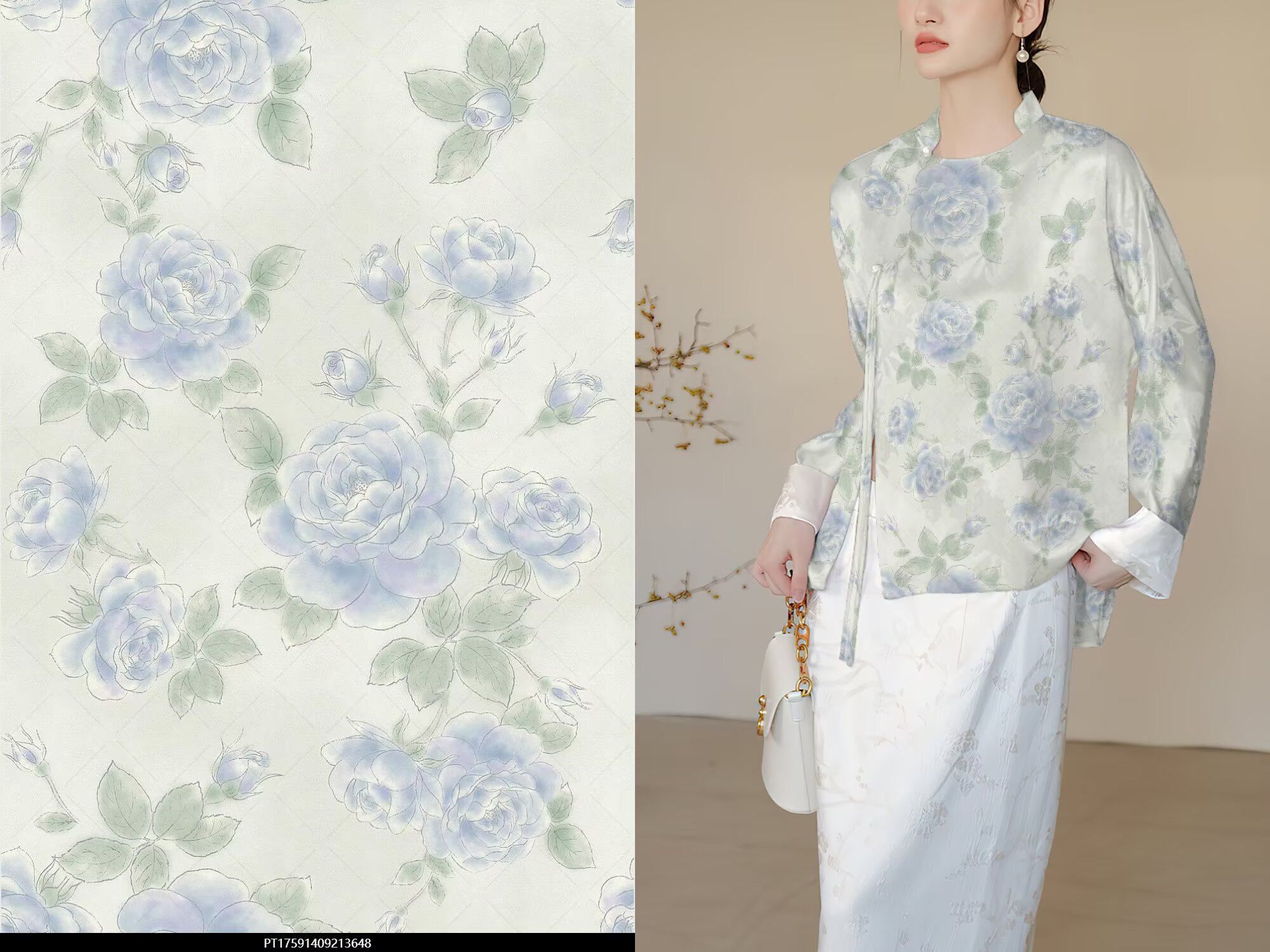 2025国风秋冬人丝雪尼尔金属丝印花布色丁印花面料数码印印花布匹印花面料29