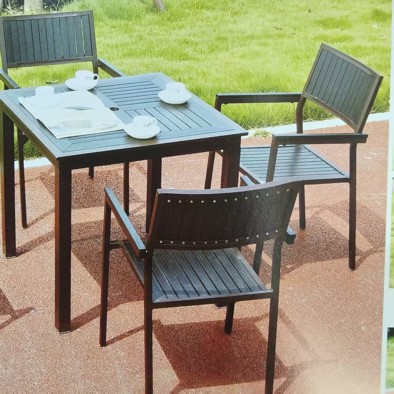 Outdoor leisure furniture: metal tables, chairs, rattan sofas, swings, sun umbrellas, outdoor tents