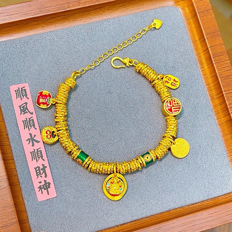 Wei Xue's same style of sand gold enamel yellow Wealth God Little Fat Fortune winding bracelet, Chinese-style five-way wealth God bracelet for your girlfriend Application Scenario