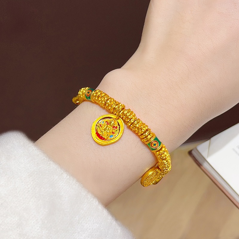 Wei Xue's same style of sand gold enamel yellow Wealth God Little Fat Fortune winding bracelet, Chinese-style five-way wealth God bracelet for your girlfriend details Picture