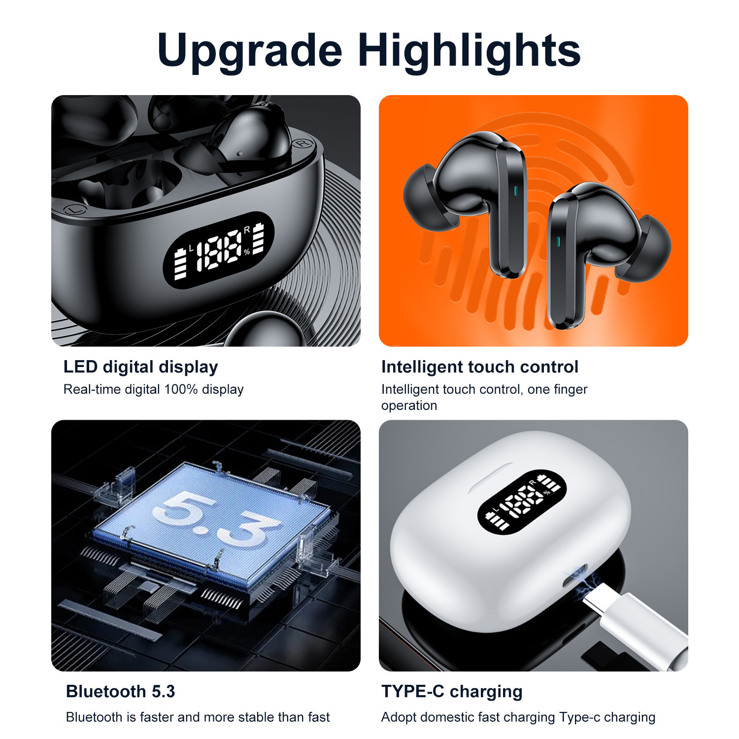 Ai Translation Cross-Border F05 Wireless Bluetooth Headphones Mobile Phone Call Led Digital Display Bass Earbuds Touch Gaming Low Latency details Picture