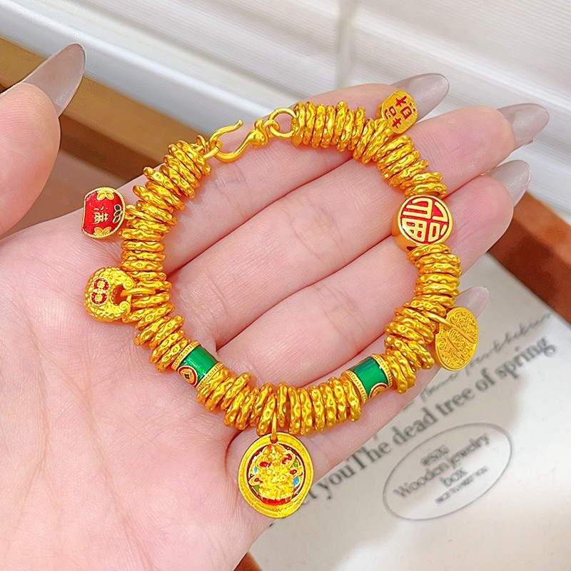 Wei Xue's same style of sand gold enamel yellow Wealth God Little Fat Fortune winding bracelet, Chinese-style five-way wealth God bracelet for your girlfriend detail image 3