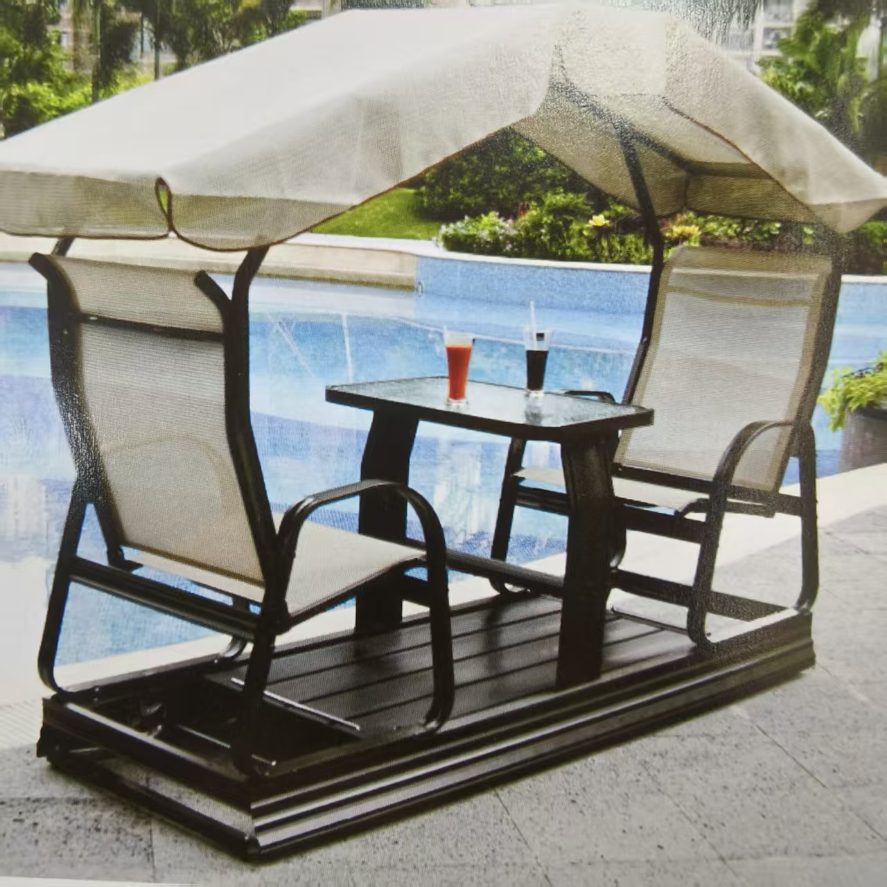 黄铜花架/公园椅/户外桌椅/木桌休闲/民族风印花马口铁产品图