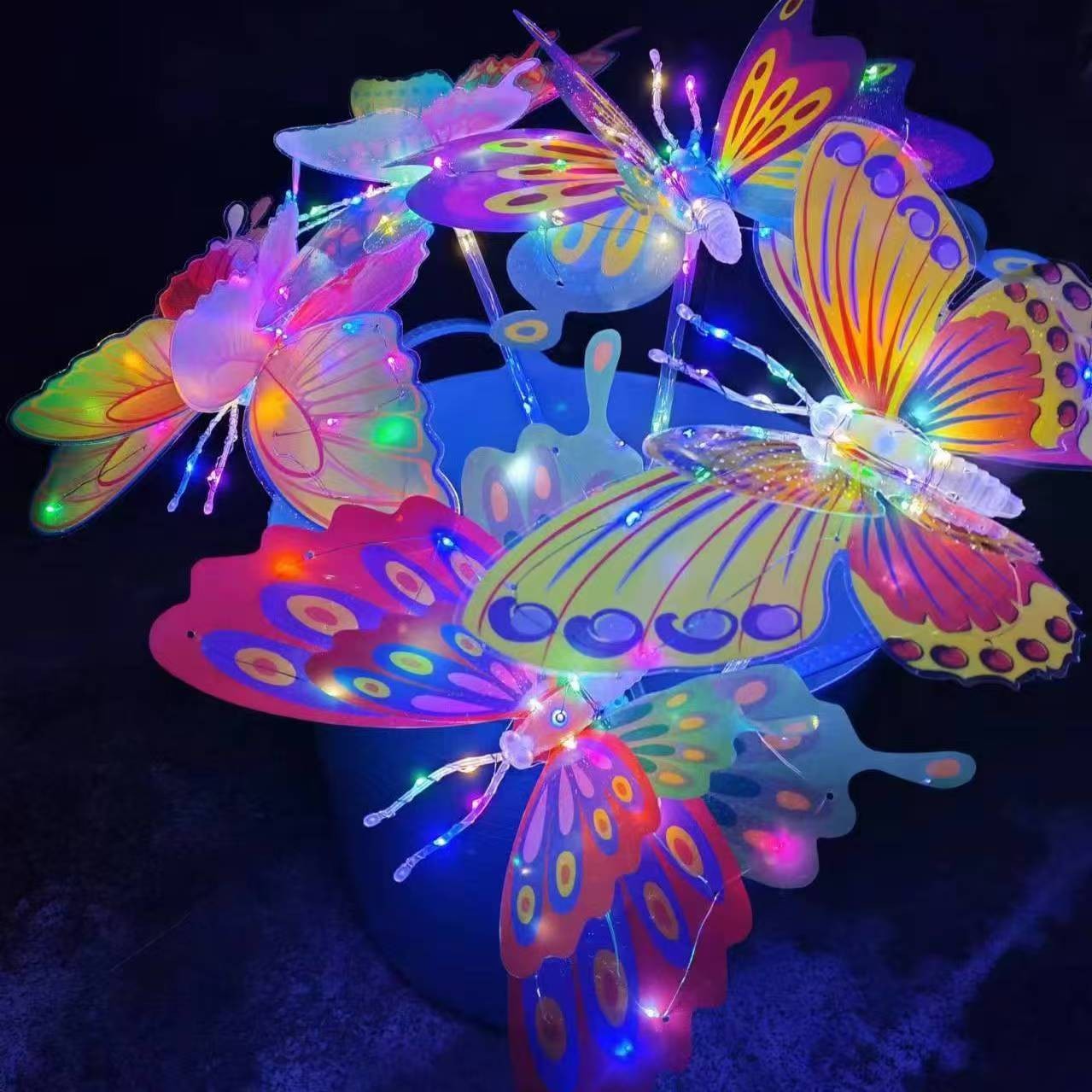 七彩手持发光蝴蝶闪光蝴蝶摇摆双层灯光仿真蝴蝶