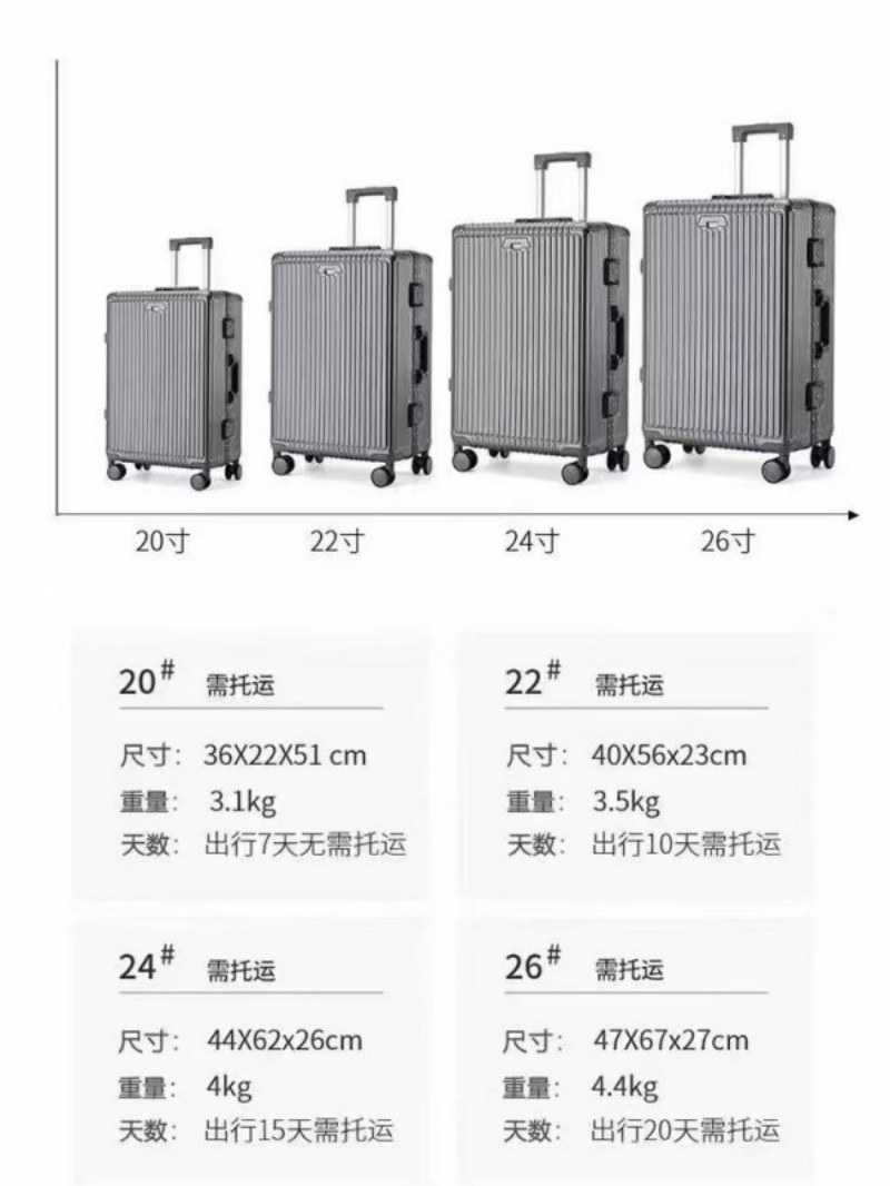 行李箱女拉杆箱男多功能20寸登机密码箱子大容量铝框旅行箱2025白底实物图