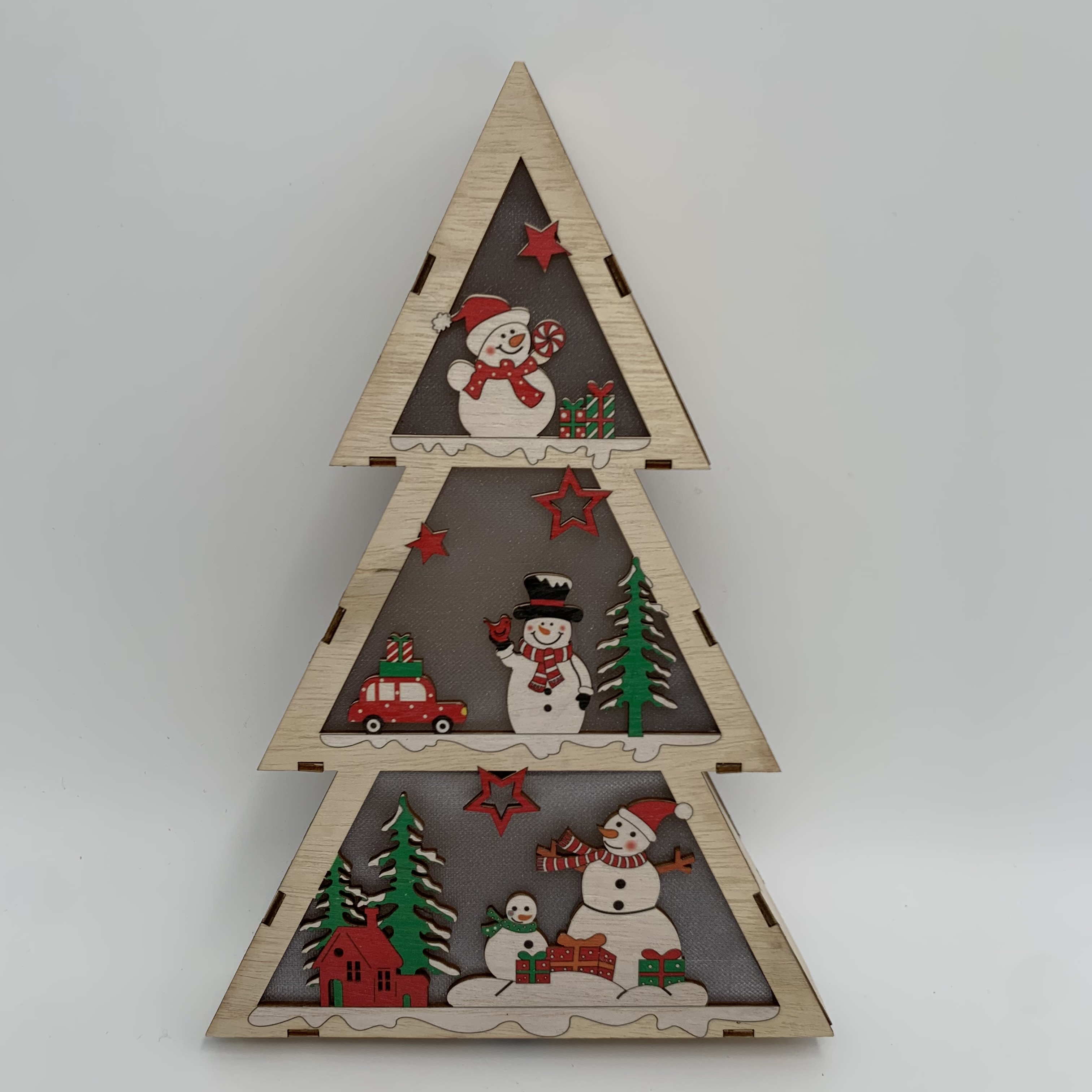Christmas decorative items with lights, Christmas tree shapes, Santa Claus and snowman Specification image