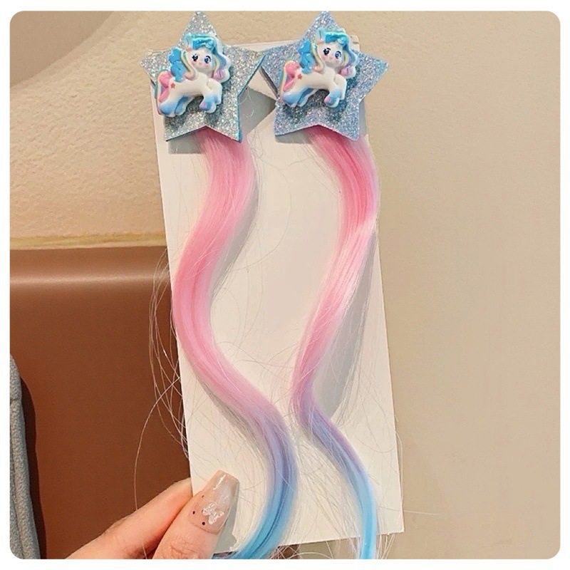 Children's little Pony gradient wig, braided hair clip, girl side clip hair accessory, cute headwear for girls and babies Specification image