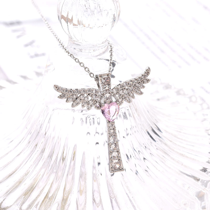 欧美吊坠爆款铜镀真金十字架项链天使之翼简约吊坠东南亚潮流百搭镶锆石详情图3