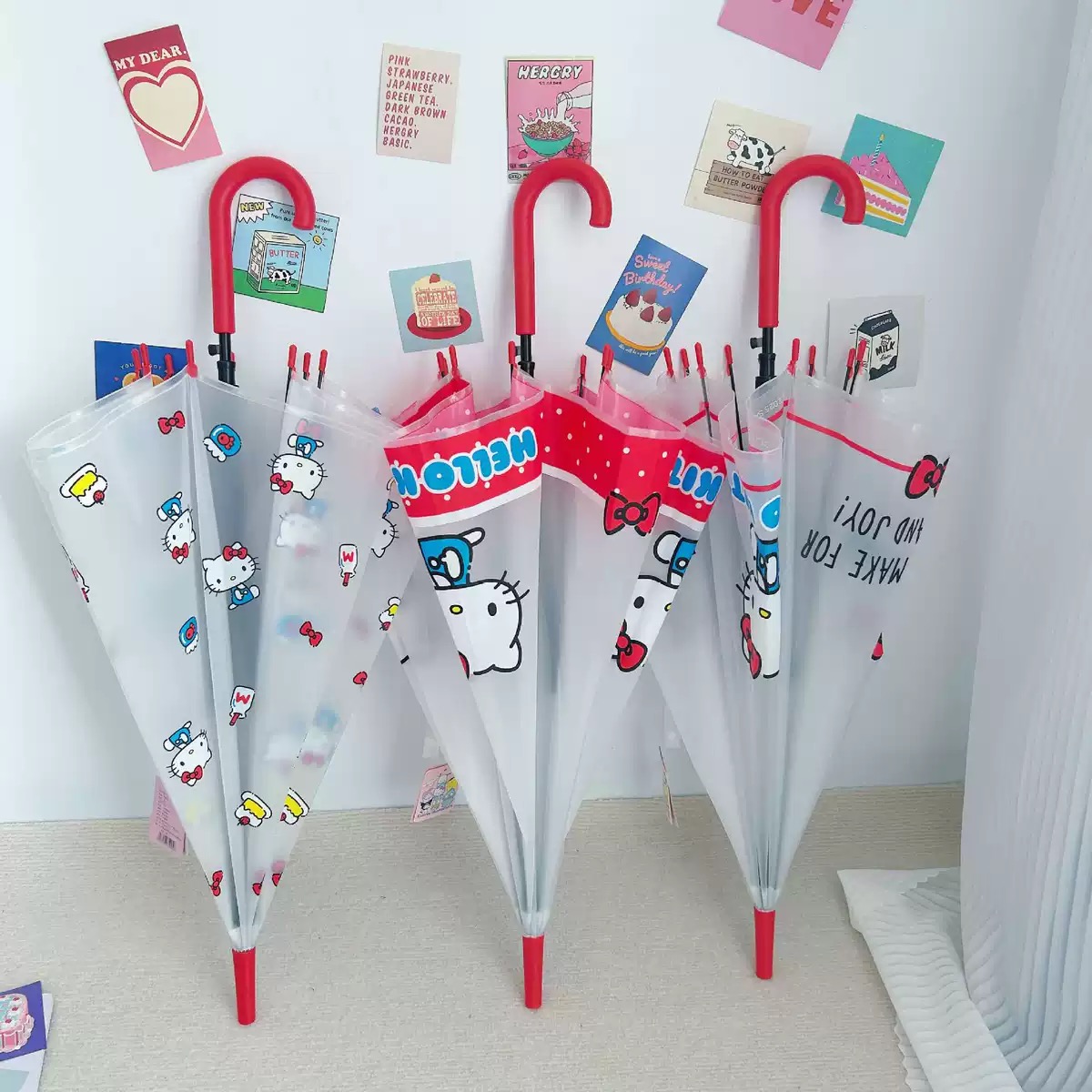 儿童透明正版可爱卡通凯蒂猫长柄伞高颜值磨砂学生自动直柄伞