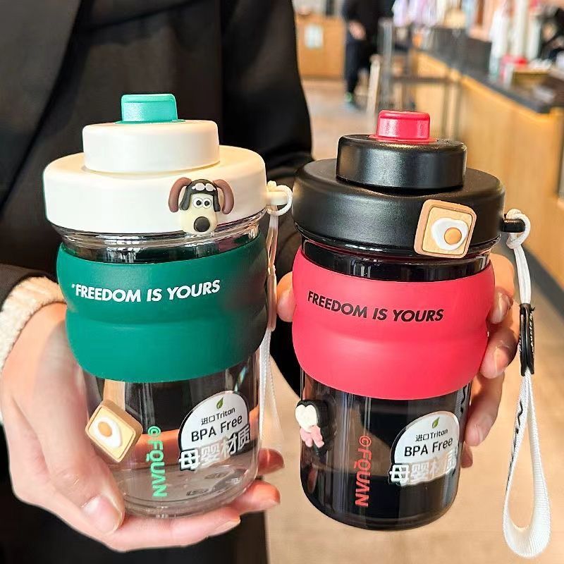 tritan fitness water cup for women, large-capacity sports water bottle, high-temperature resistant plastic cup, high appearance level, tea strapping, anti-drop plastic cup details Picture