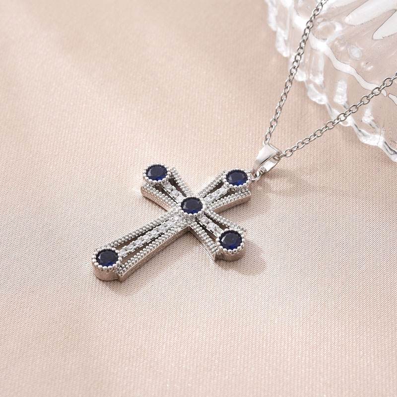 This is a simple and elegant pendant designed for cross-border trade in Europe and America, featuring a copper-plated real gold cross necklace. It is a versatile and trendy Southeast Asian jewelry set with zircon details Picture