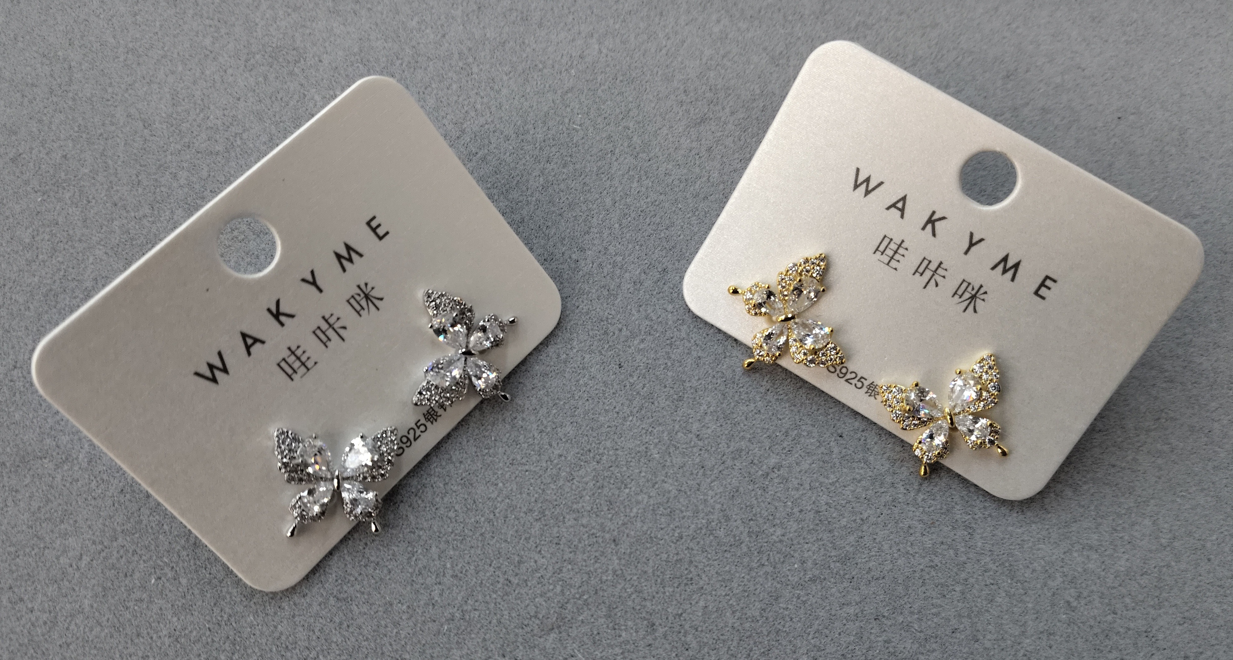 Waka Mi 2025 new butterfly stud earrings, available in silver and gold, set with shiny crystals, are exquisite and elegant, fashionable and versatile