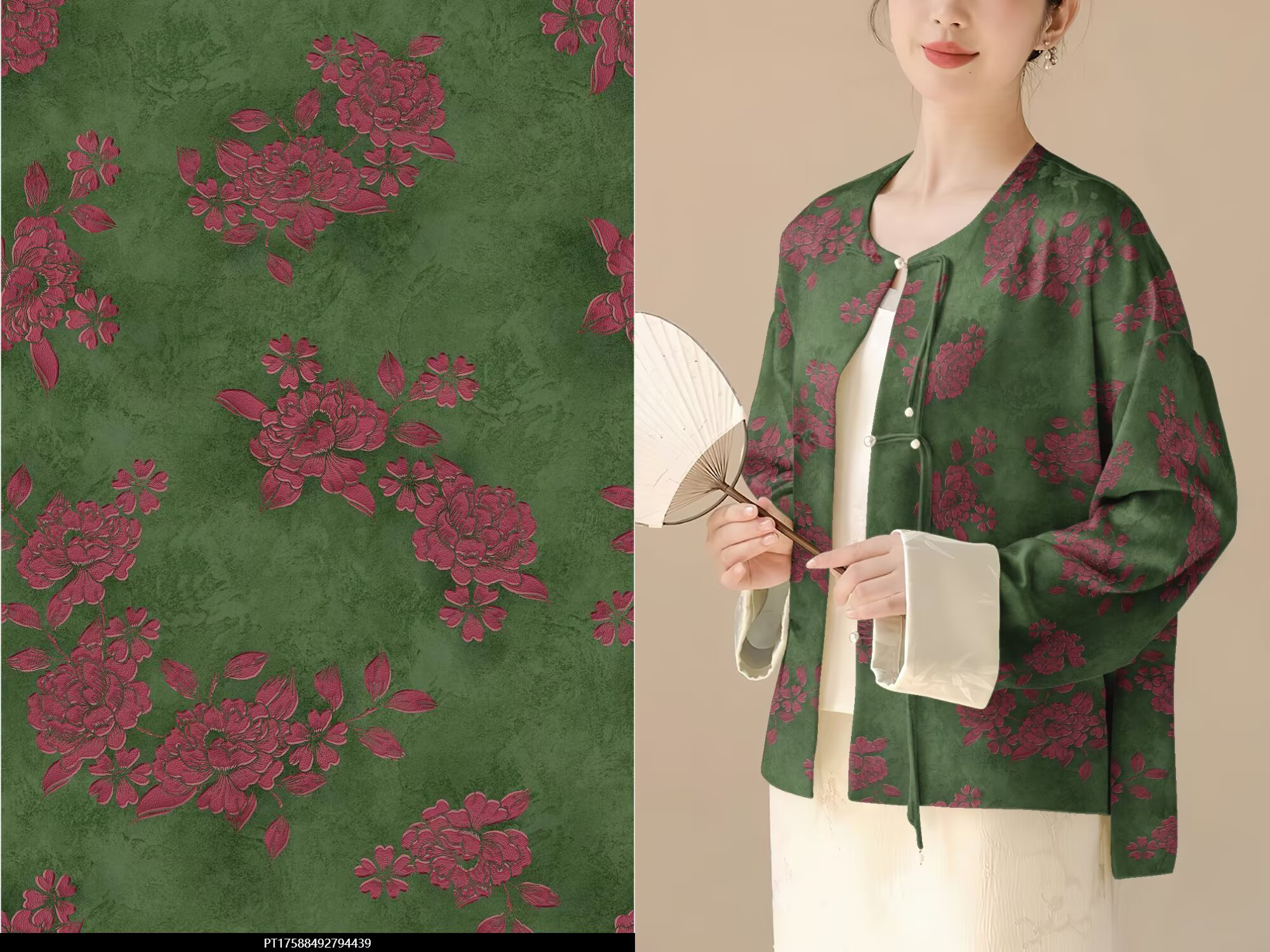 2025国风秋冬人丝雪尼尔金属丝印花布色丁印花面料数码印印花布匹印花面料35