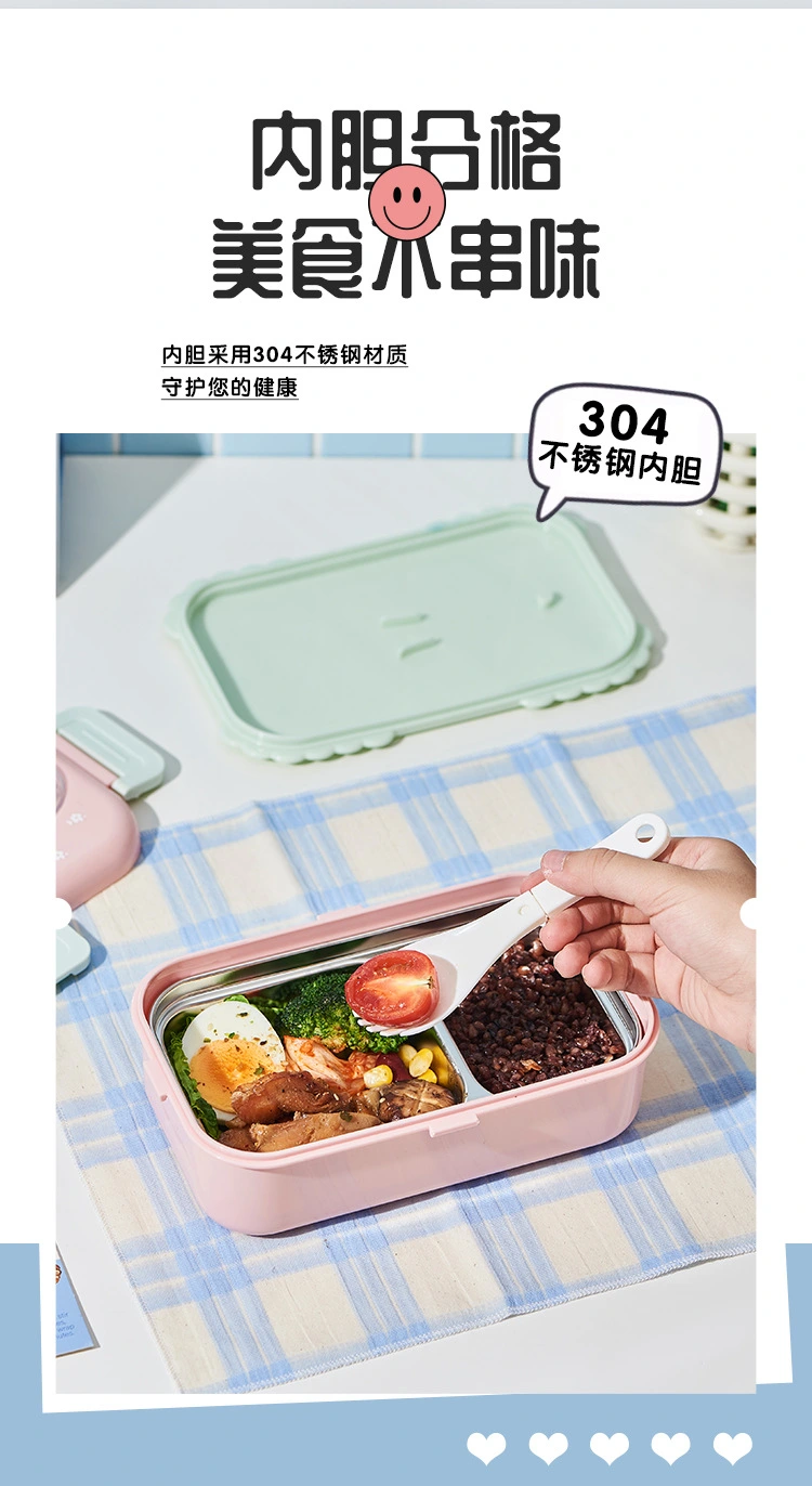 M04-6382 stainless steel lunch box, portable and creative fruit lunch box, compartmentalized lunch box with tableware detail image 6