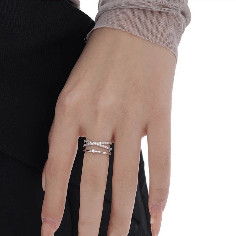 A female cross-zirconia double-layered ins niche and cold style index ring for your girlfriend on Valentine's Day detail image 9