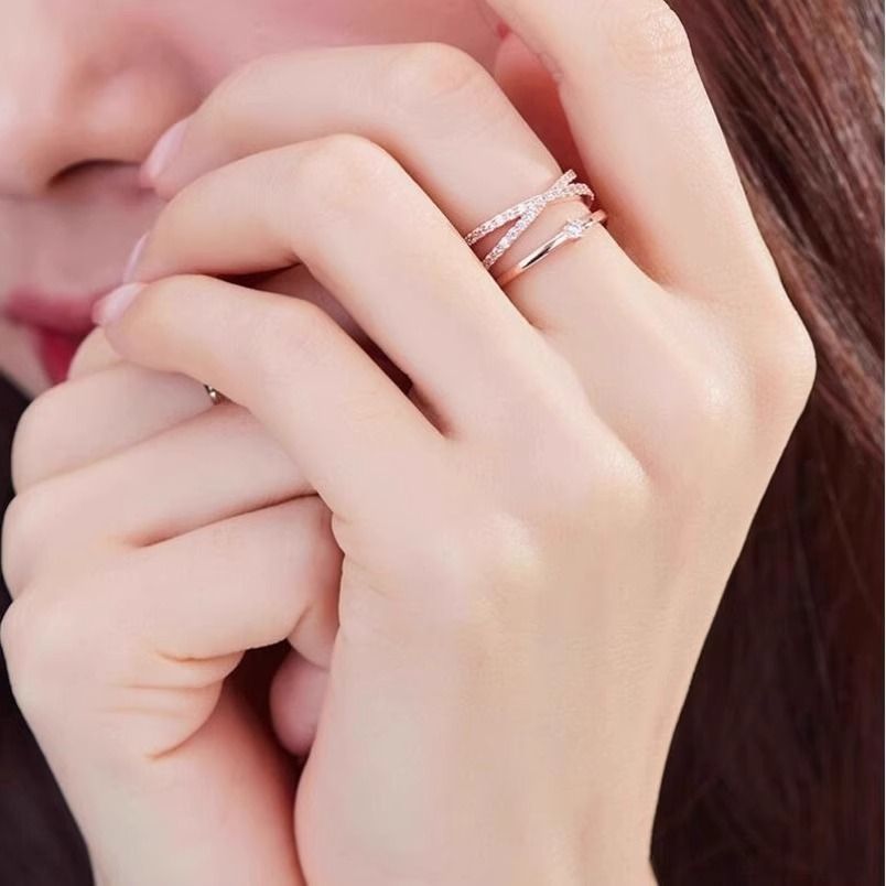 A female cross-zirconia double-layered ins niche and cold style index ring for your girlfriend on Valentine's Day Specification image
