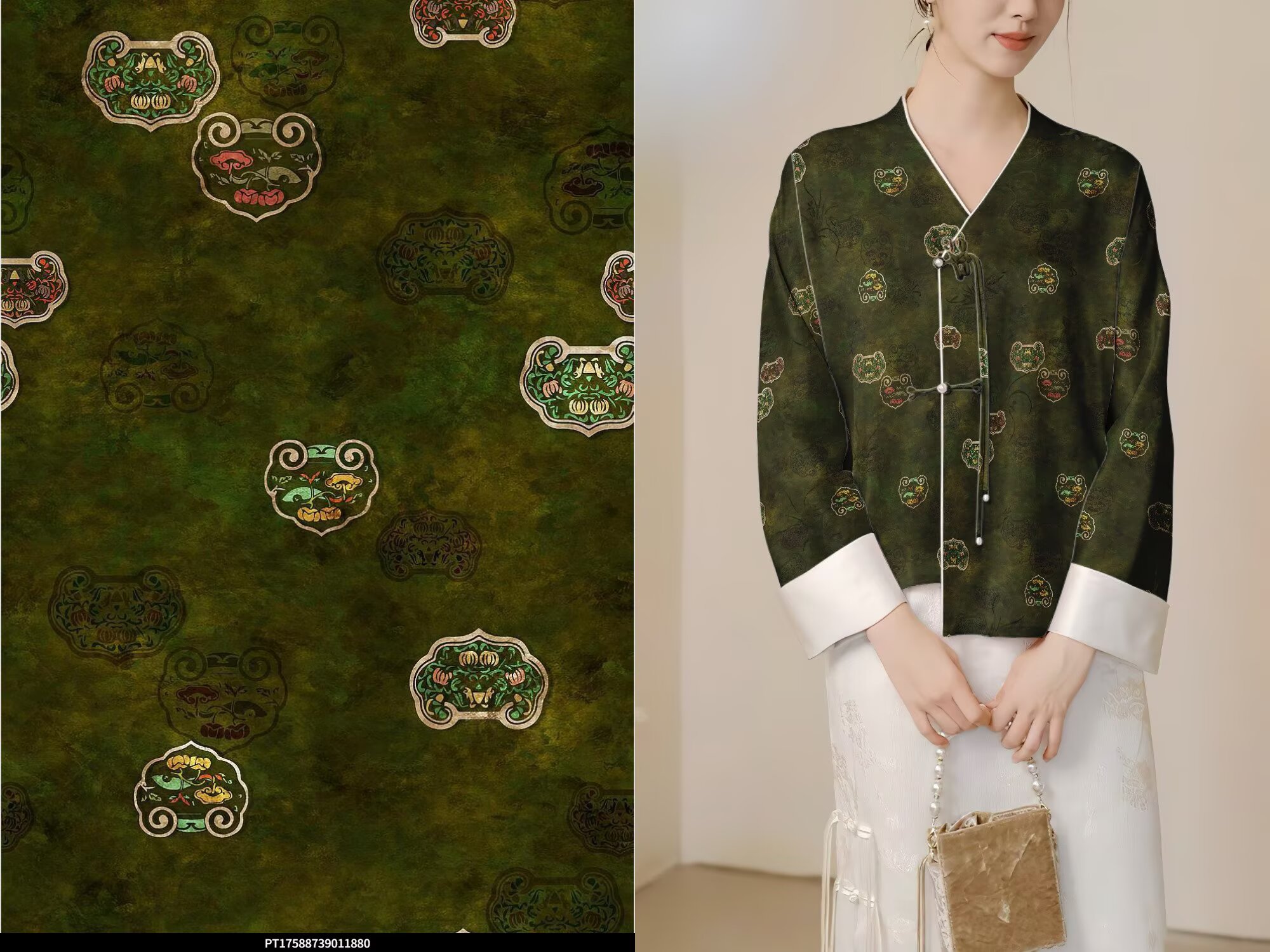 2025国风秋冬人丝雪尼尔金属丝印花布色丁印花面料数码印印花布匹印花面料36