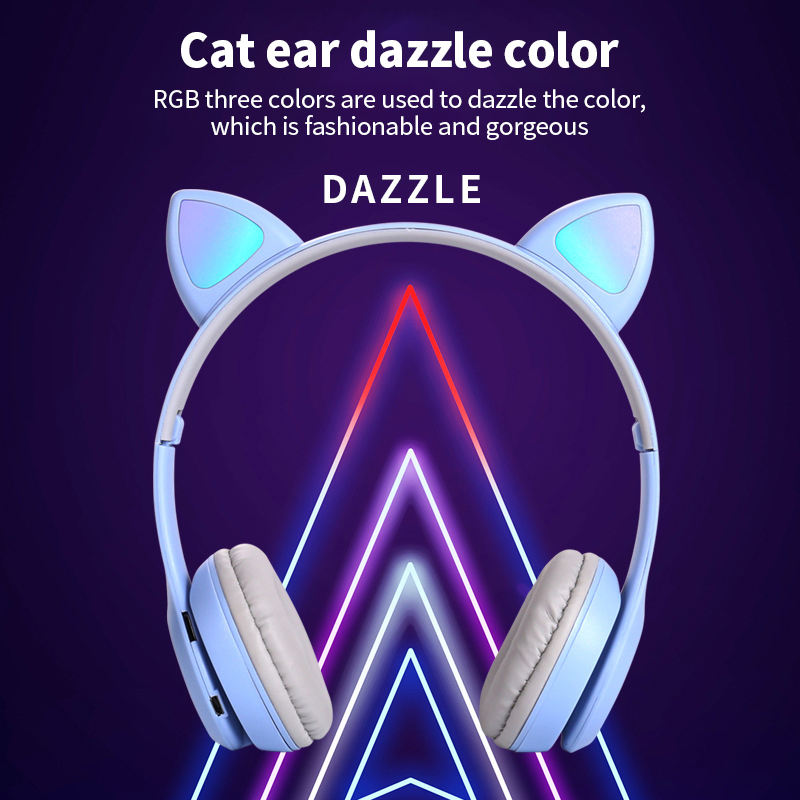 Latest Version Cat Ear Wireless Headphone P47M Over-Ear Stereo Stereo Gamer Headphones With LED Light Foldable Earphones Specification drawing