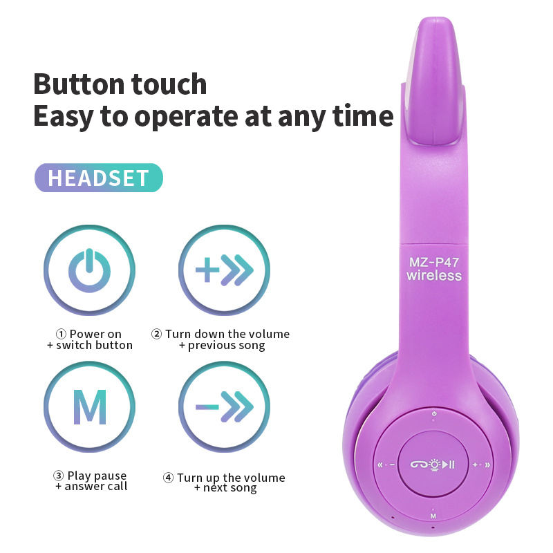 Latest Version Cat Ear Wireless Headphone P47M Over-Ear Stereo Stereo Gamer Headphones With LED Light Foldable Earphones Application Scenario