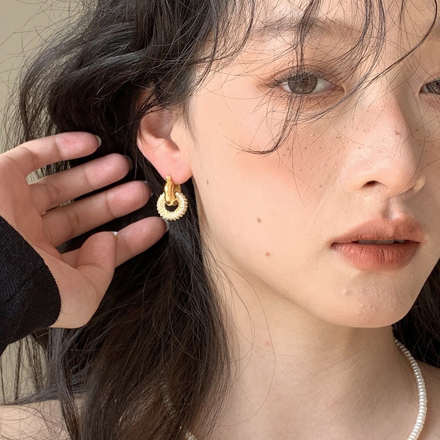 跨境欧美轻奢镶钻可拆卸两带圆环圈圈耳环小众重工百搭耳饰耳钉女