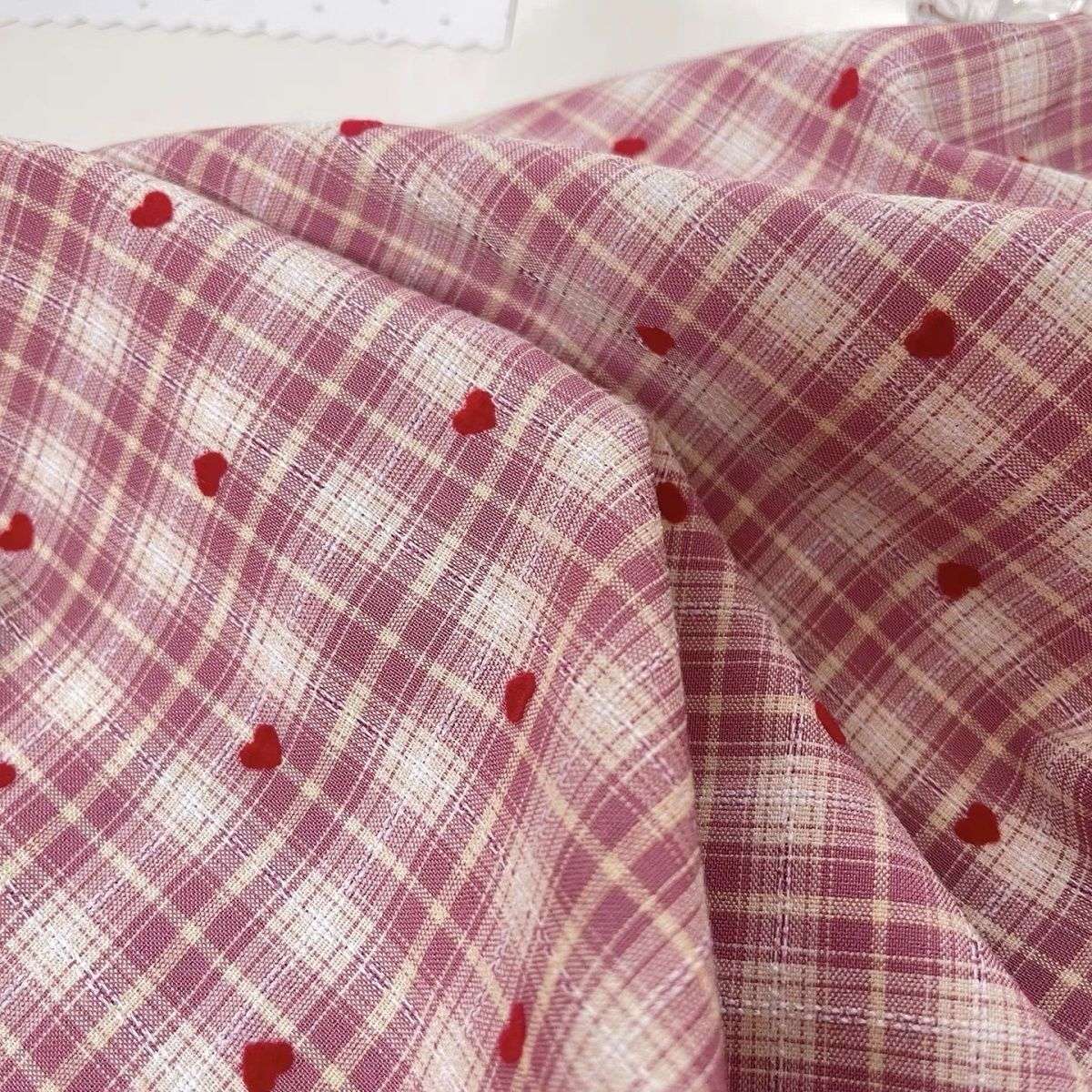 韩系爱心植绒格子面料连衣裙衬衫裙子睡衣童装DIY发圈女服装布料产品图