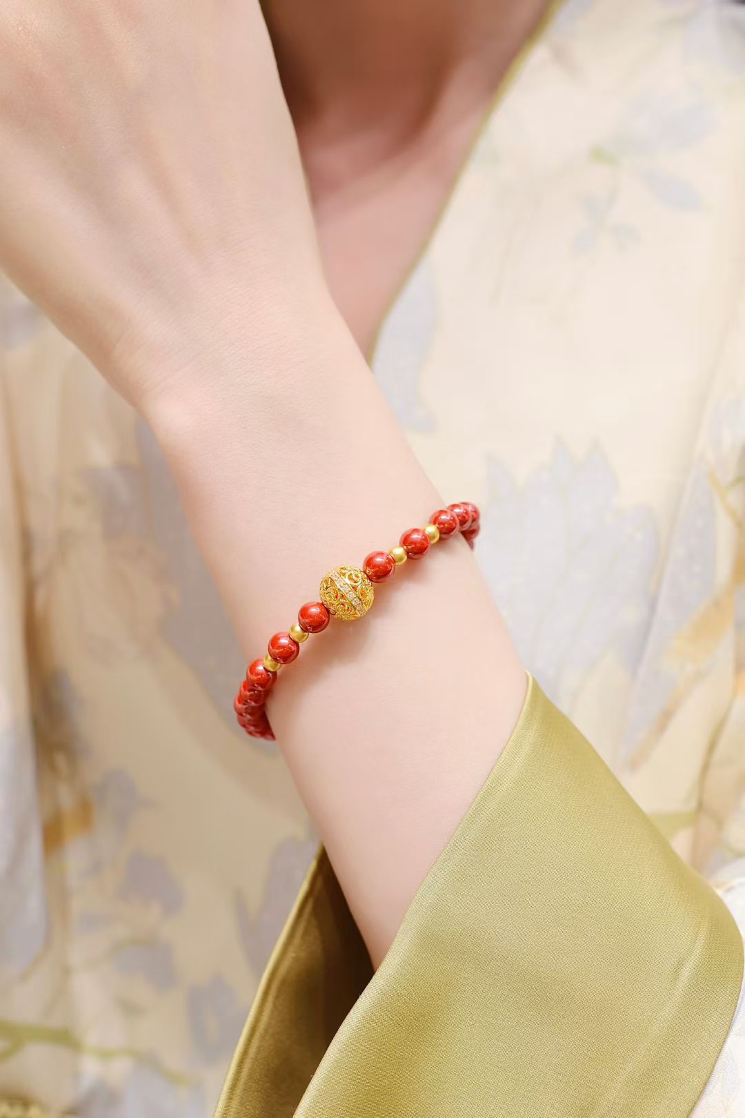 The round and bulging pearl symbolizes: Good fortune is coming! Here comes the fortune! Good luck to pure Gold Perfect Bead · Imperial Sand bracelet 🧧 good luck and fortune ~ detail image 5