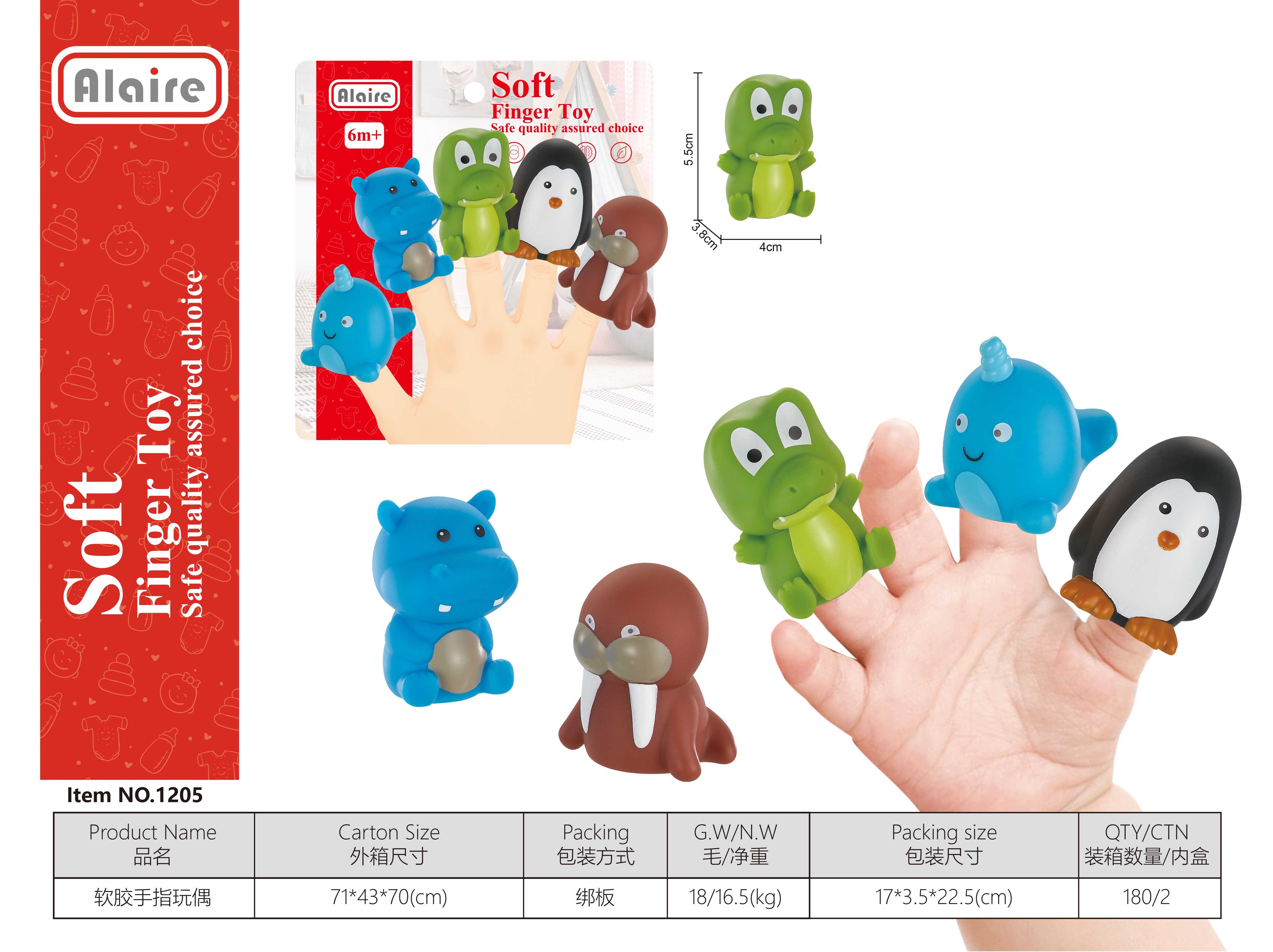 TinkerTot婴幼儿手指硅胶玩偶适用0个月以上宝宝，手指硅胶动物玩偶可爱生动，婴儿互动玩具