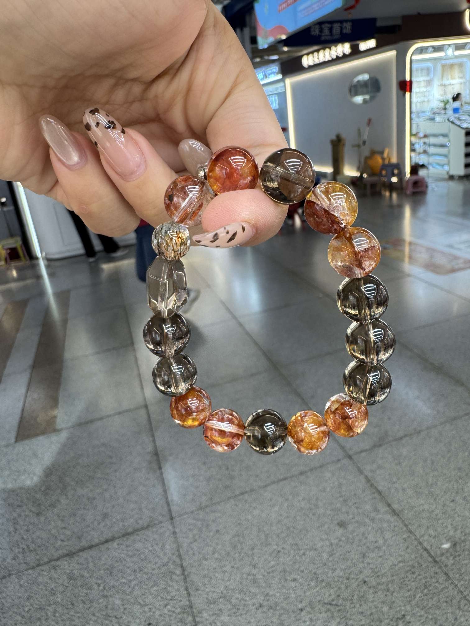 碧玺手串水晶散珠地球珠手链水晶珠子时尚简约男女款天然饰品细节图