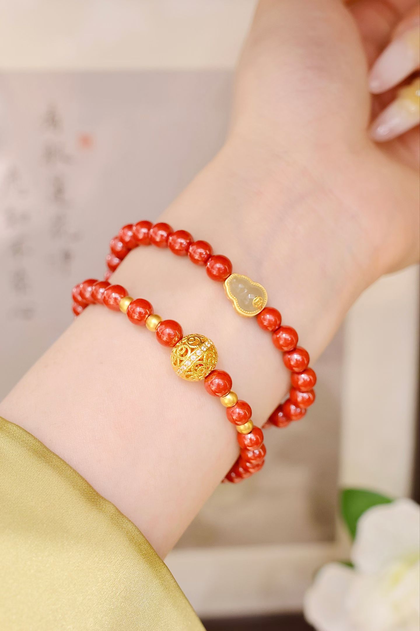 The round and bulging pearl symbolizes: Good fortune is coming! Here comes the fortune! Good luck to pure Gold Perfect Bead · Imperial Sand bracelet 🧧 good luck and fortune ~ detail image 6