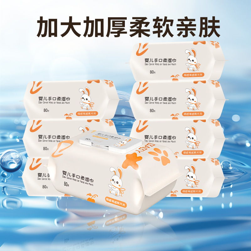 家用婴儿湿巾宝宝一次性手口柔水巾新生儿专用卡通加厚湿巾纸详情2