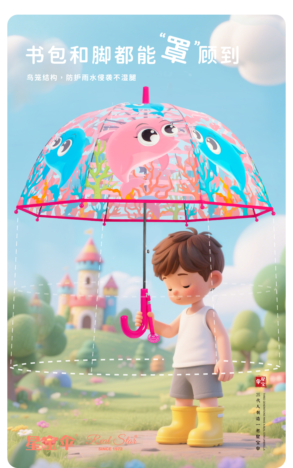 ins韩儿童自动伞卡通动物图案可爱透明伞现货批发19寸幼儿园雨伞详情7