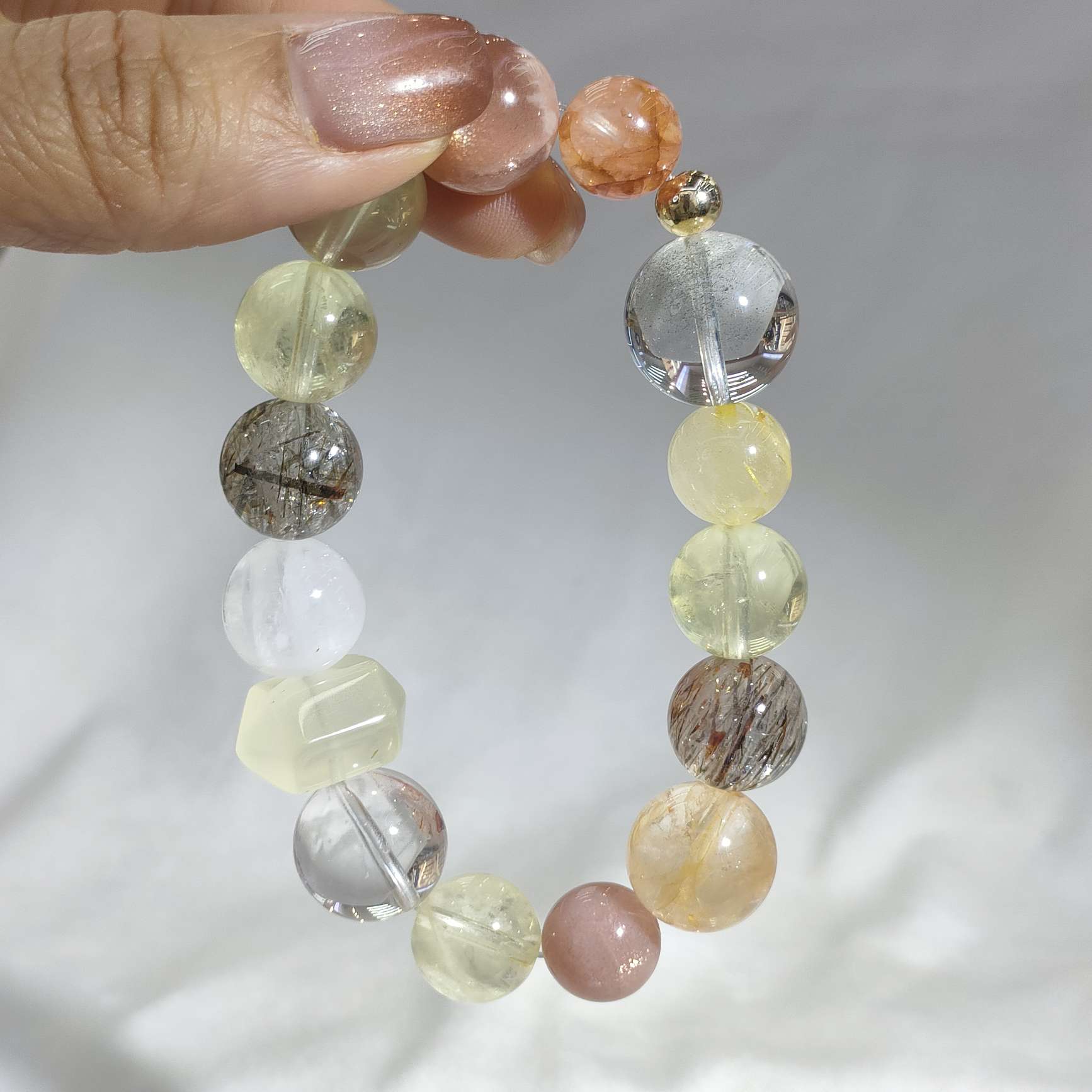 黄水晶白水晶白幽灵黑金超黄胶花橙月光黄水双尖天然水晶18mm详情图3