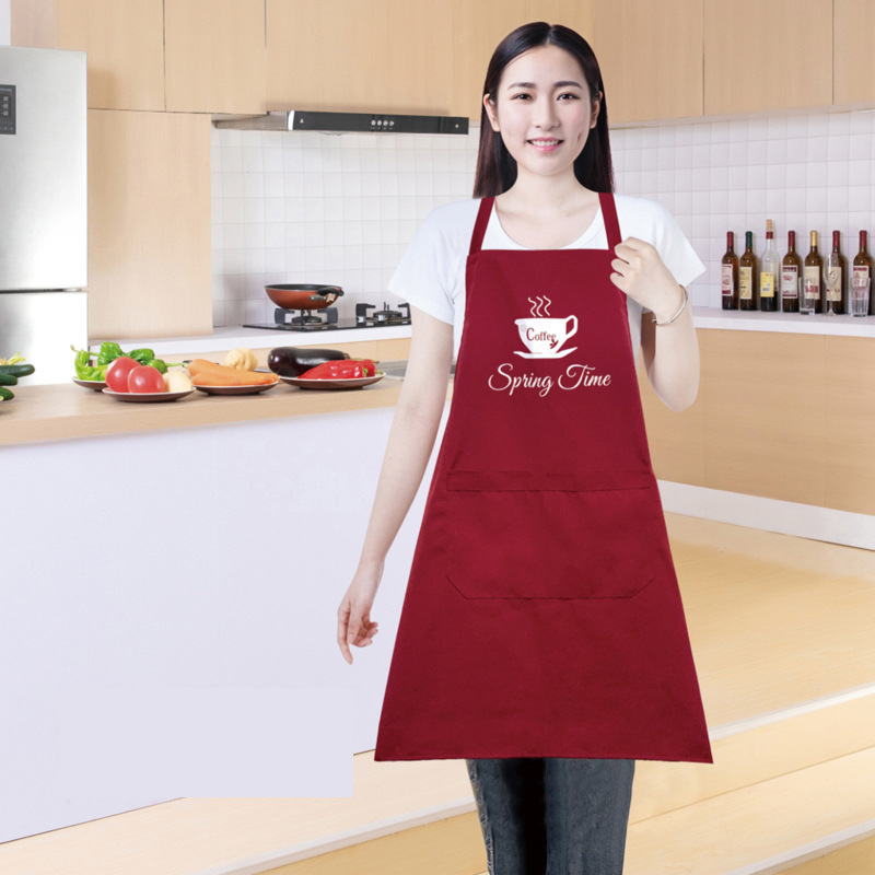 Canvas embroidered coffee cup, shoulder strap apron, waterproof and oil-resistant, simple catering work clothes, household waterproof apron, dirt-resistant baking apron, cover Application Scenario