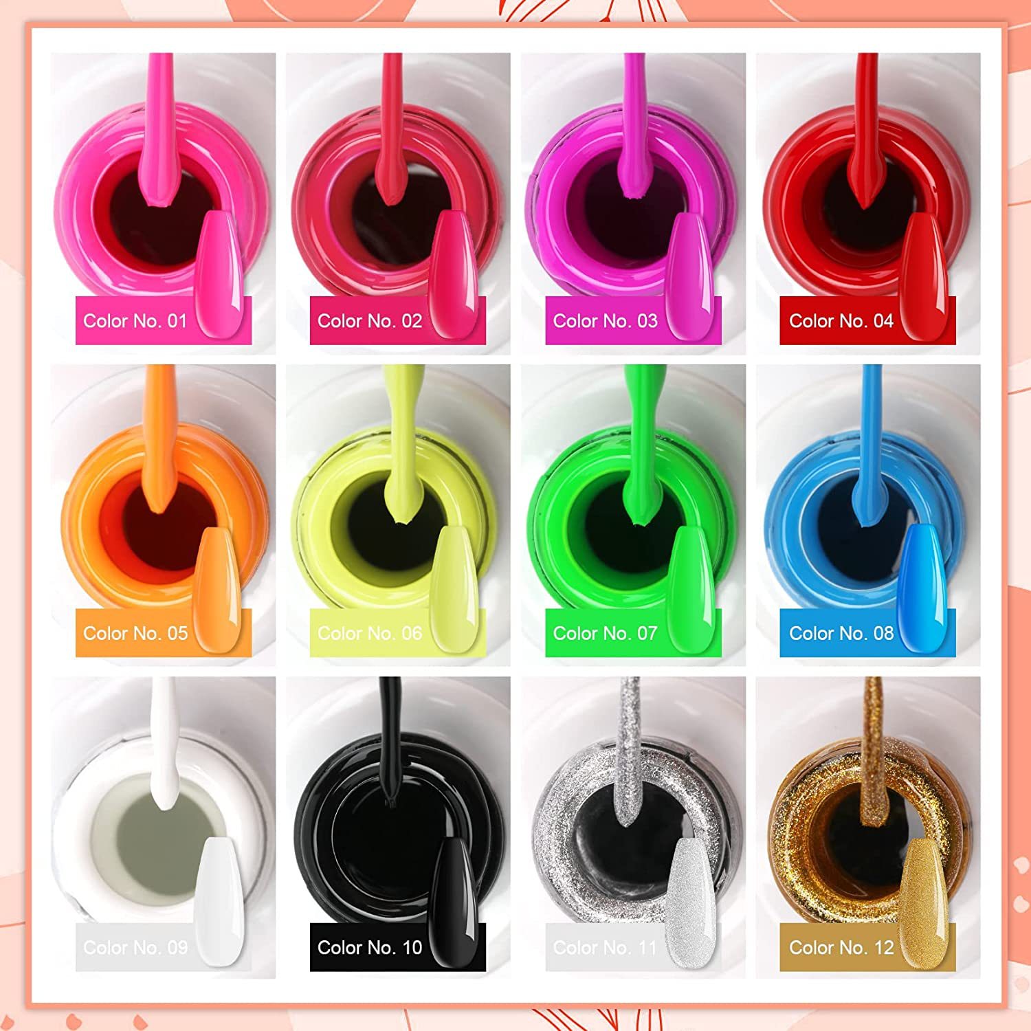 Nail art stringing glue set, edge outlining and painting, high-density saturated stringing and flower painting glue, classic 12 colors Specification image