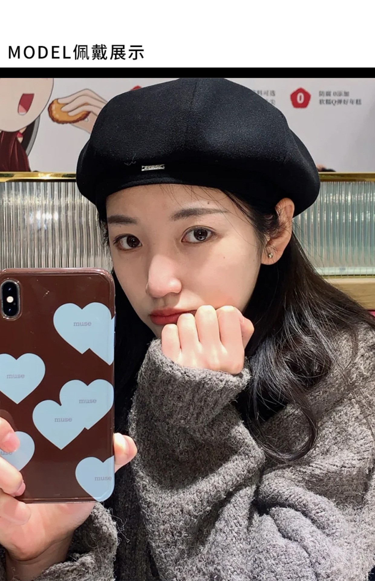 秋冬贝雷帽女日系显脸小毛呢帽子冬天女款高级感大头围韩国八角帽