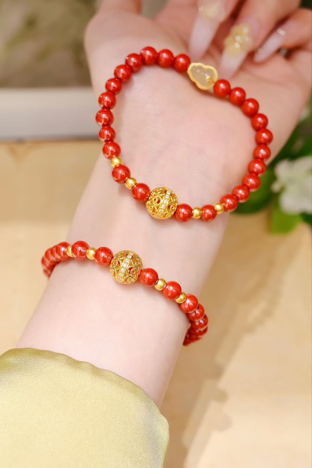 The round and bulging pearl symbolizes: Good fortune is coming! Here comes the fortune! Good luck to pure Gold Perfect Bead · Imperial Sand bracelet 🧧 good luck and fortune ~ detail image 2