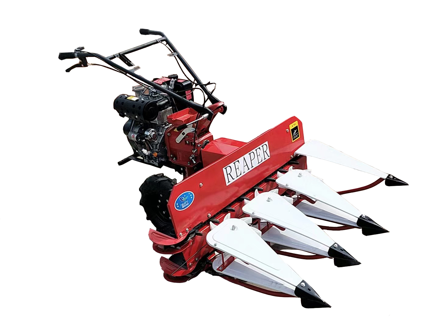 The harvester's header is used to harvest wheat, rice, corn, paddy, sorghum, pepper, alfalfa and grass