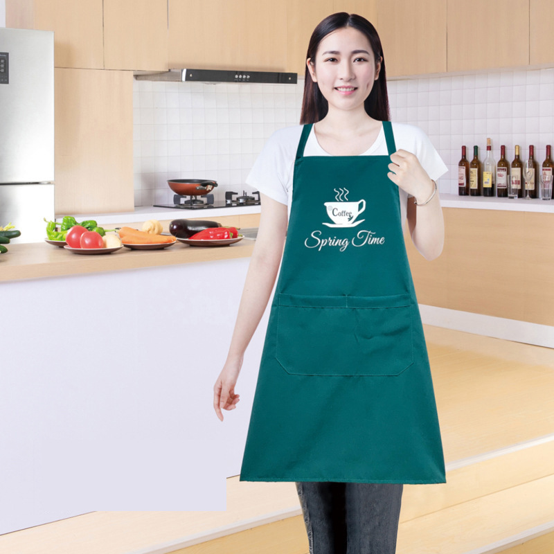 Canvas embroidered coffee cup, shoulder strap apron, waterproof and oil-resistant, simple catering work clothes, household waterproof apron, dirt-resistant baking apron, cover details Picture