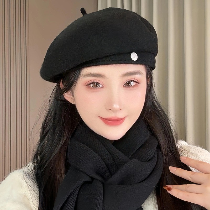 韩版贝雷帽女秋冬保暖羊毛呢画家帽显脸小蓓蕾帽高级感秋季帽子