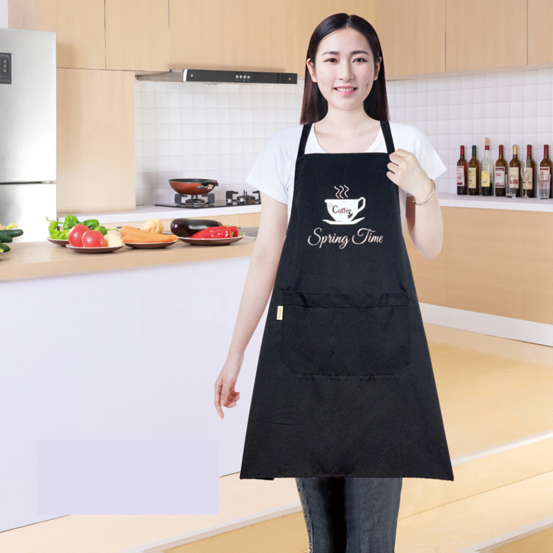 Canvas embroidered coffee cup, shoulder strap apron, waterproof and oil-resistant, simple catering work clothes, household waterproof apron, dirt-resistant baking apron, cover Item Picture