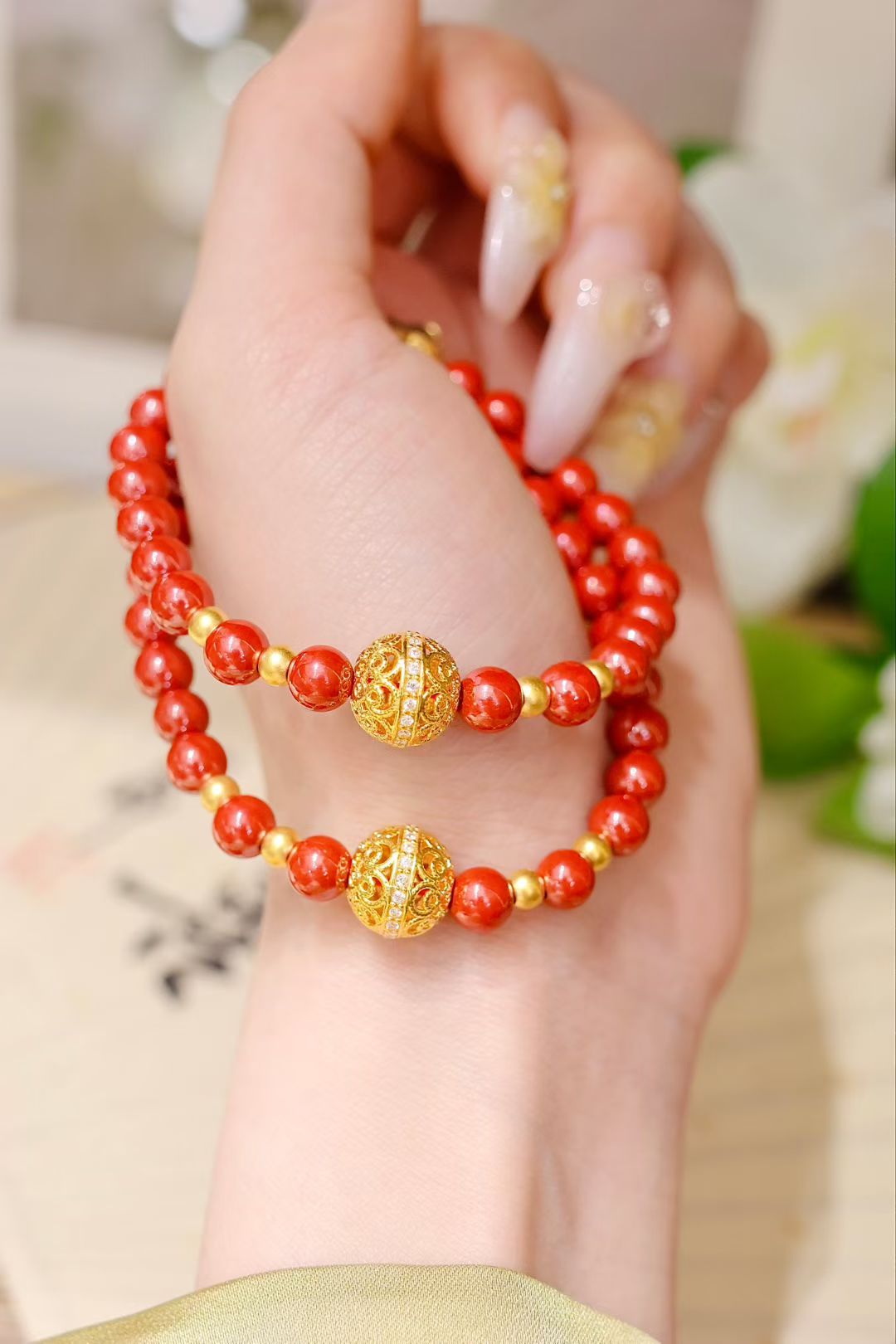 The round and bulging pearl symbolizes: Good fortune is coming! Here comes the fortune! Good luck to pure Gold Perfect Bead · Imperial Sand bracelet 🧧 good luck and fortune ~ detail image 4