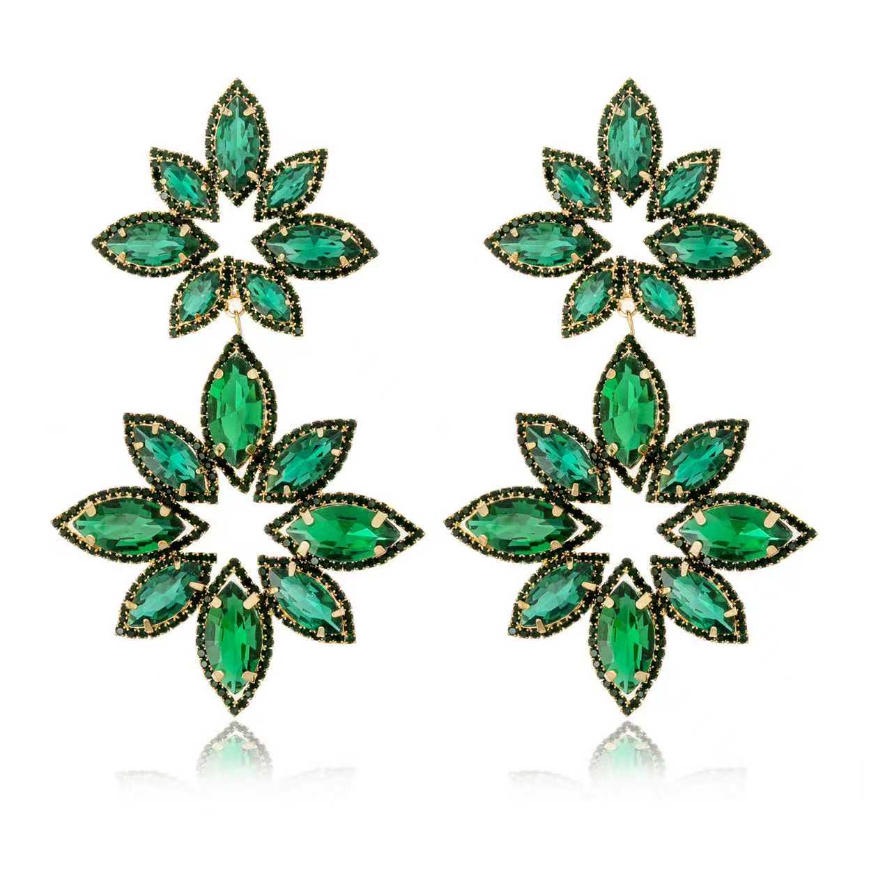 European and American cross-border fashion exaggerated flower-shaped earrings, colorful, creative, sexy and trendy diamond-encrusted earrings for women, Earrings Specification drawing