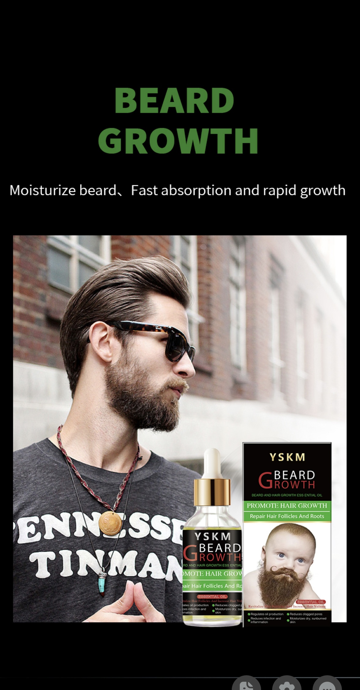 YSKM Beard Growth Essential Oil repairs hair follicles and roots, promotes beard hair growth, regulates sebum, reduces pore blockage, moisturizes and soothes the skin details Picture