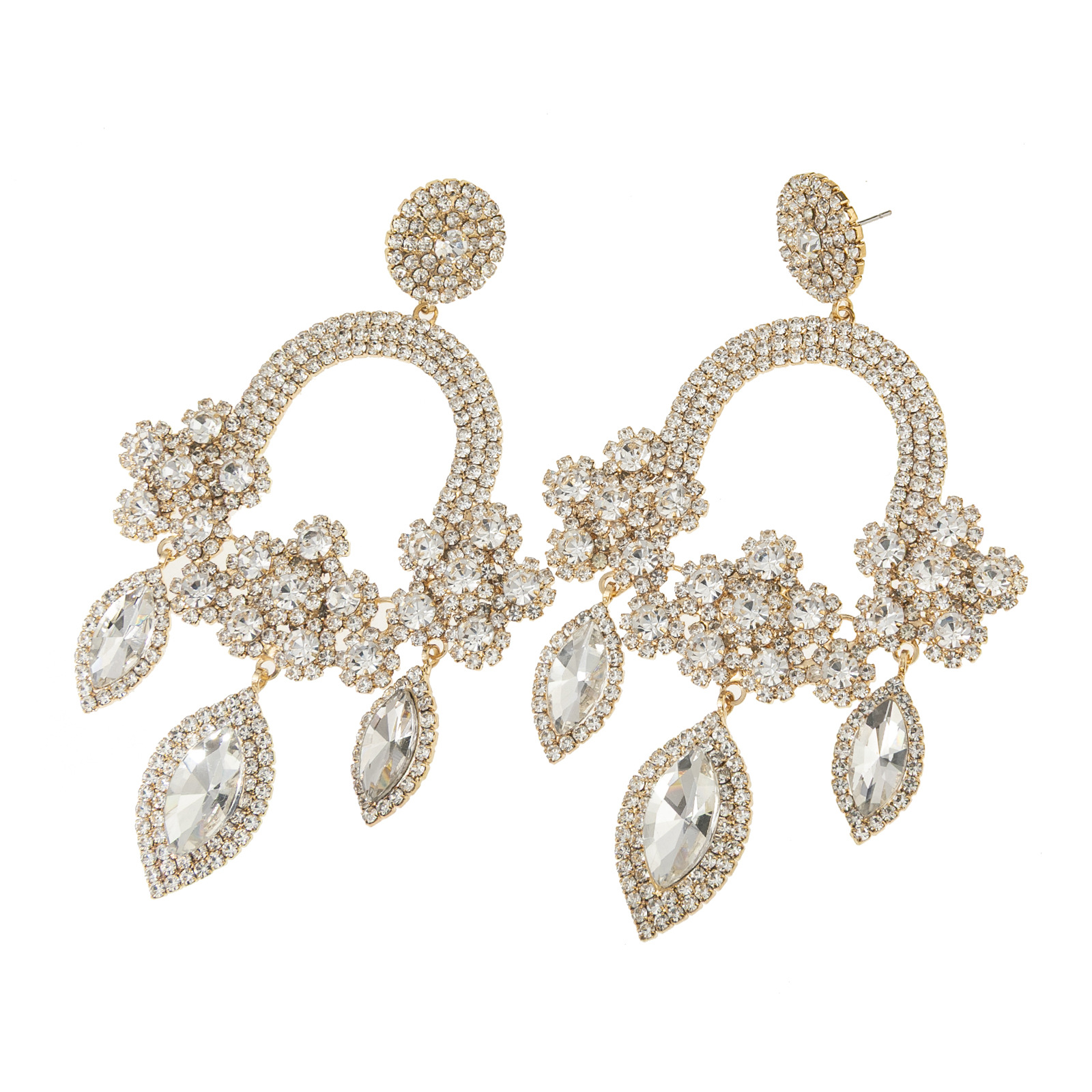 Aliexpress's best-selling cross-border full-diamond luxury exaggerated earrings, personalized and versatile, elegant rhinestone tassel earrings wholesale details Picture