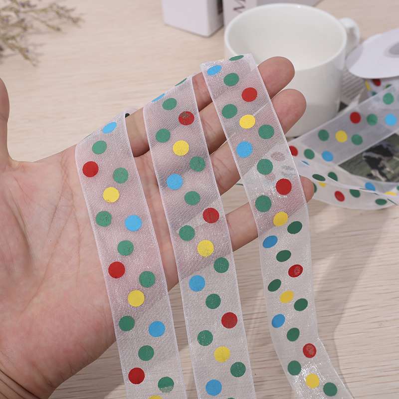 2.5 cm Hansha printed dot ribbon gift packaging clothing headwear accessories 25 yards per roll details Picture