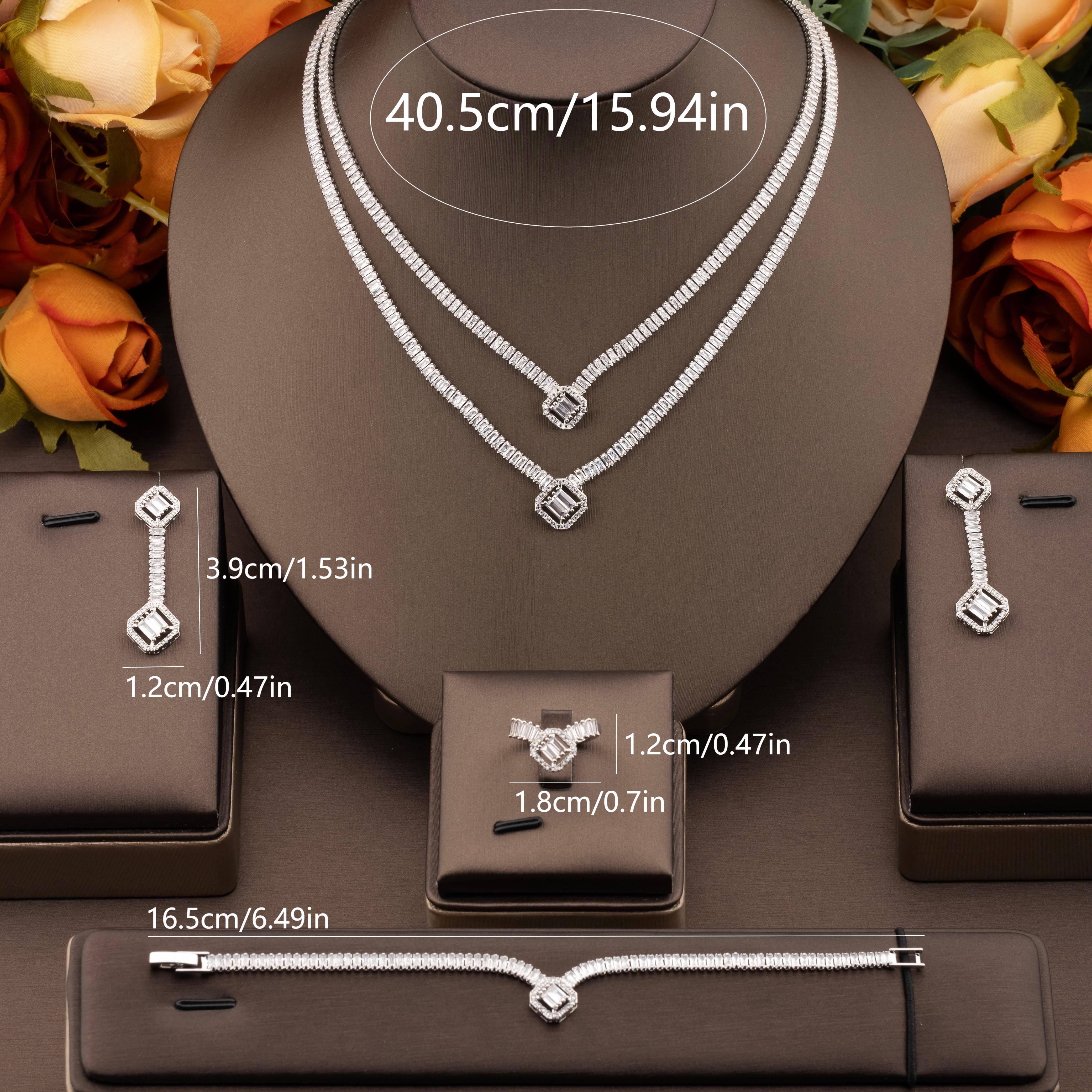 A luxurious and elegant set of jewelry with sparkling cubic zirconia layers is suitable for ladies to wear at their weddings Item Picture